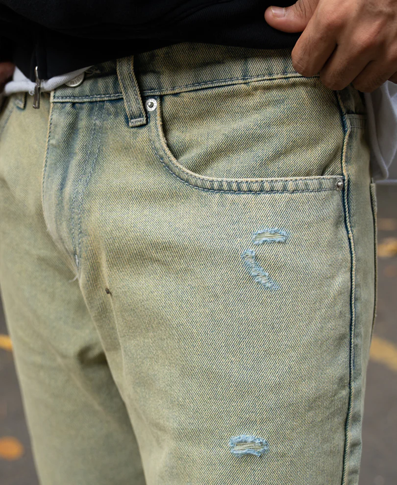 Tinted Blue Distressed Jeans 100% Cotton - Image 4