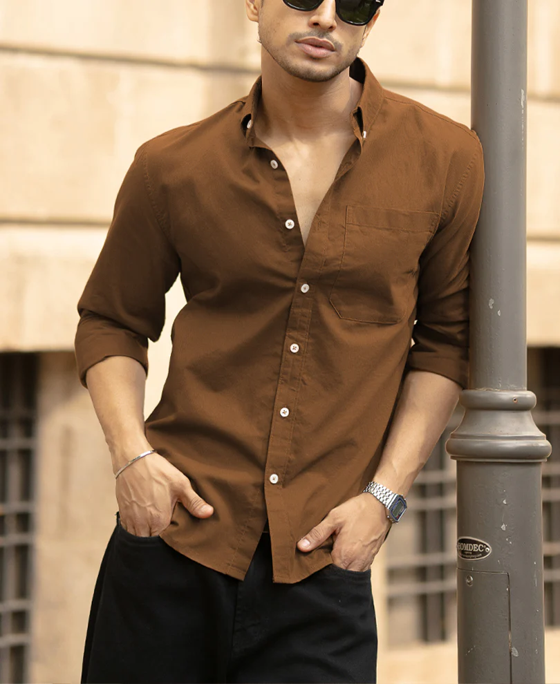 Toffee Brown Lightweight Oxford Shirt 100% Cotton - Image 2