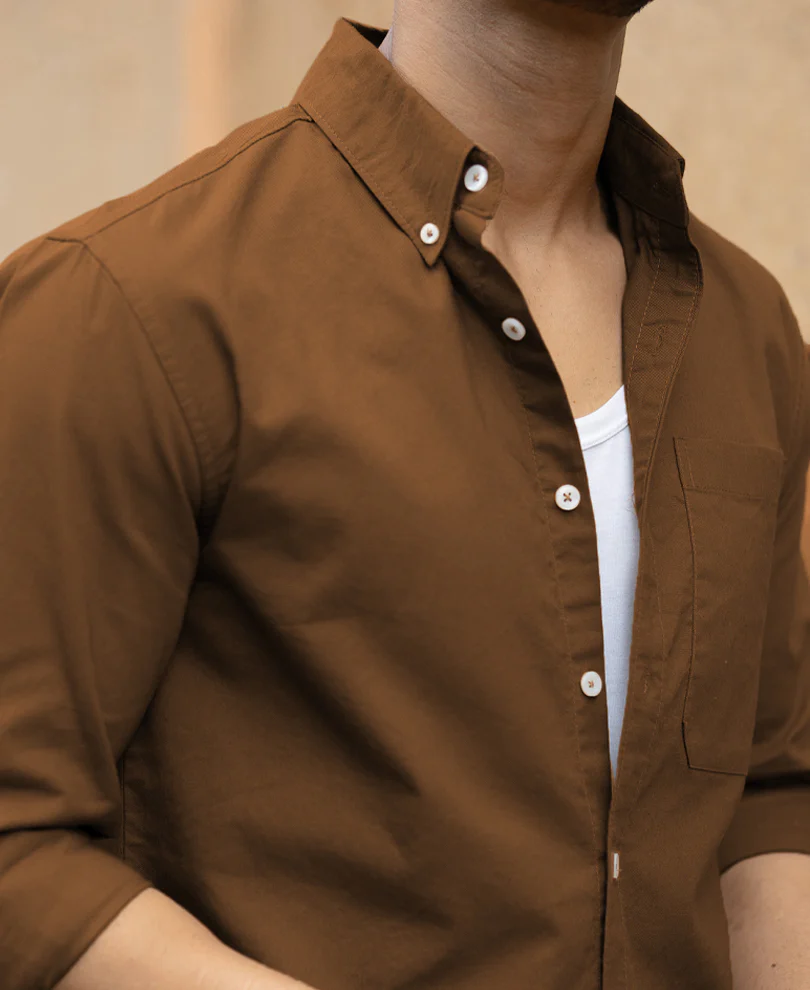 Toffee Brown Lightweight Oxford Shirt 100% Cotton - Image 3