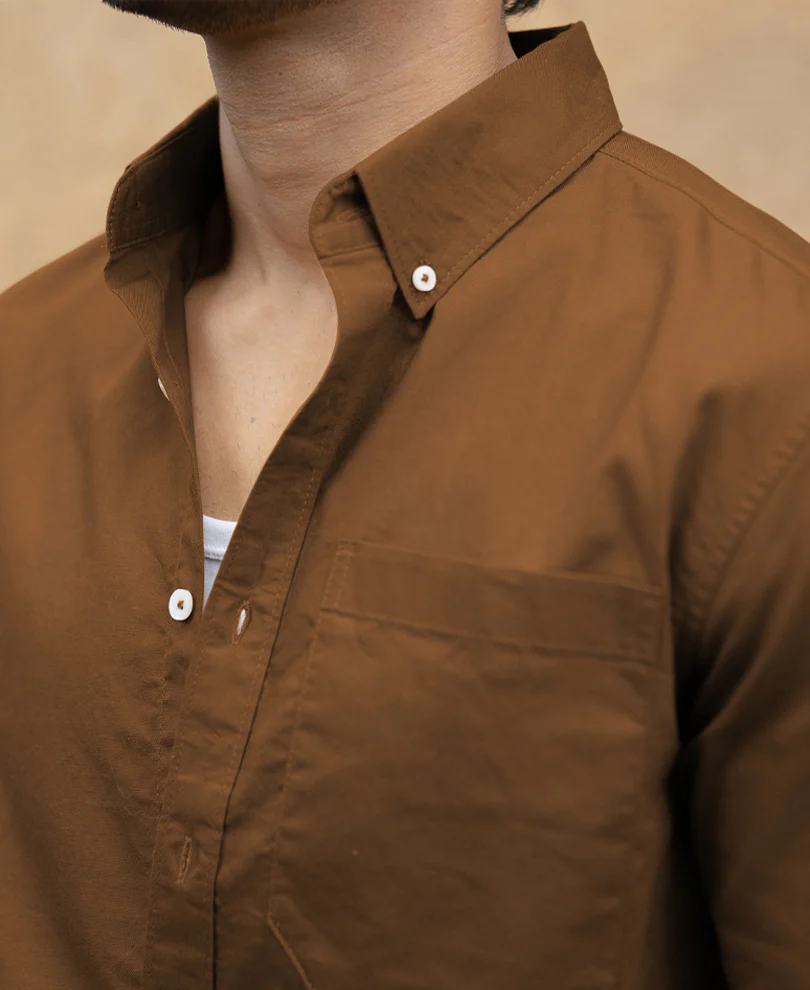 Toffee Brown Lightweight Oxford Shirt 100% Cotton - Image 4