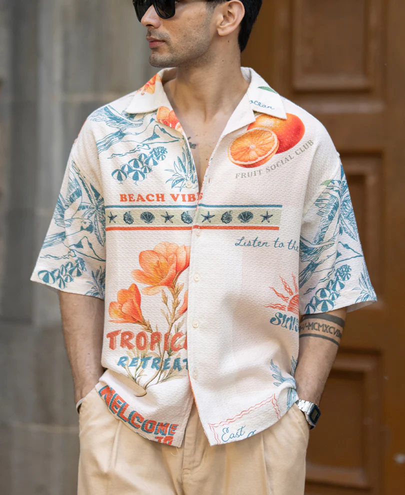 Tropical Print Structured Shirt 100% Cotton - Image 2