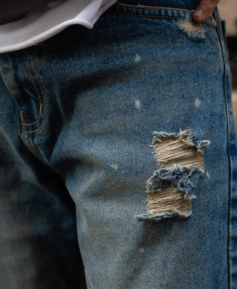 Vintage Blue Distressed Jeans 100% Cotton - Image 4
