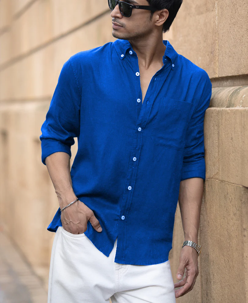 Vivid Blue Linen Blend Shirt - Image 2