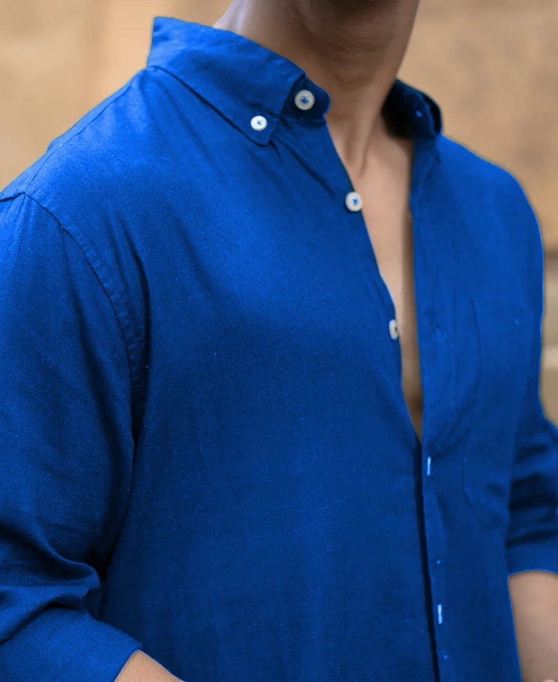 Vivid Blue Linen Blend Shirt - Image 3