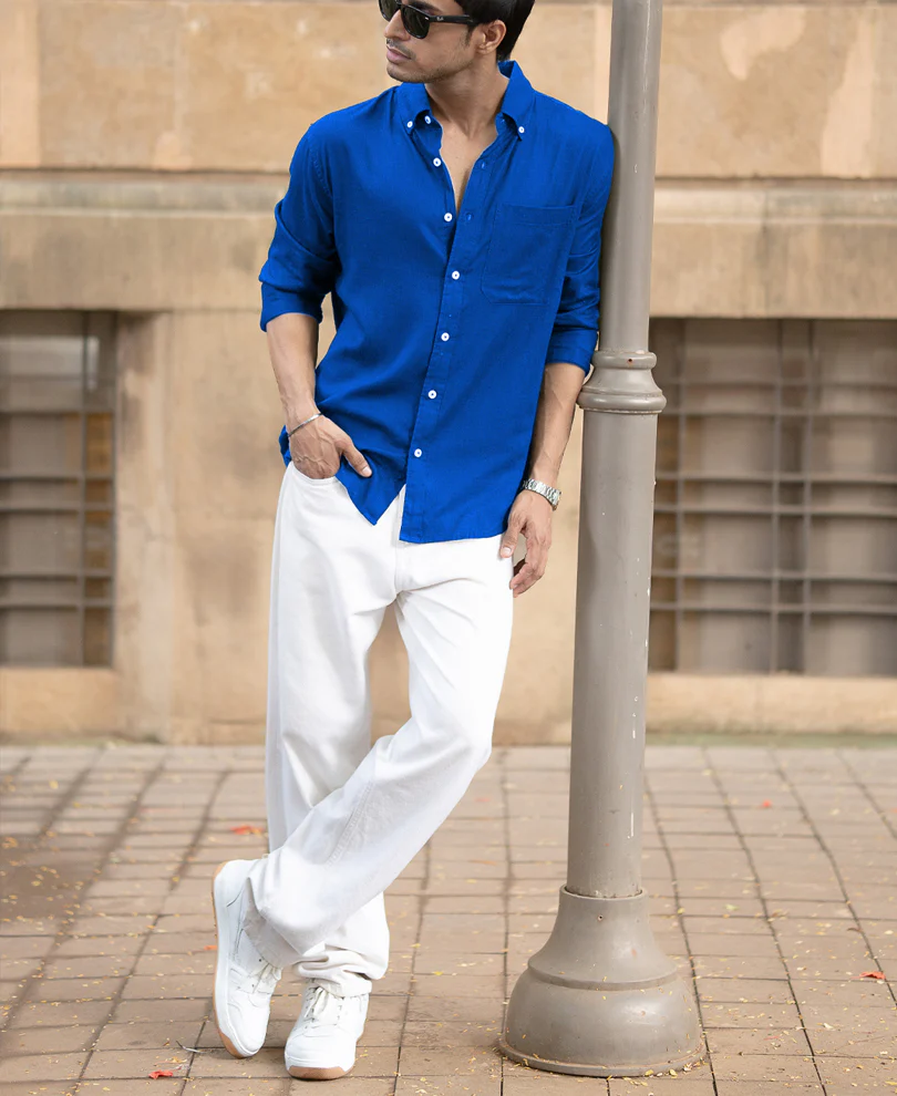 Vivid Blue Linen Blend Shirt - Image 5