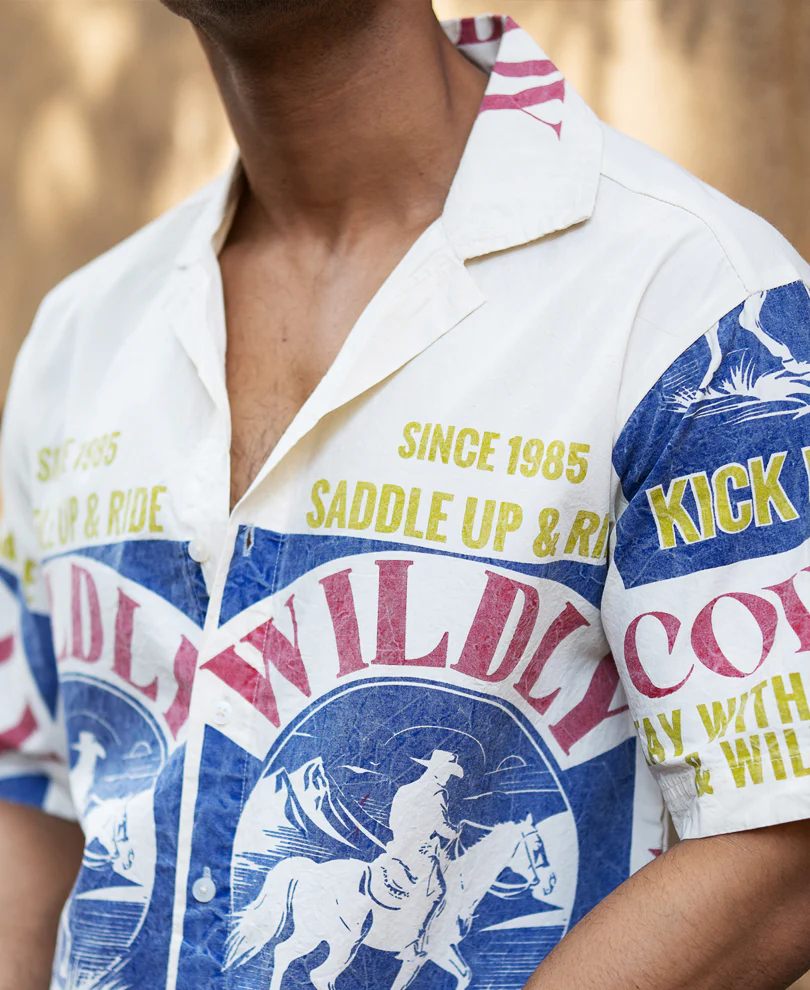Washed Cowboy Print Shirt 100% Cotton - Image 3