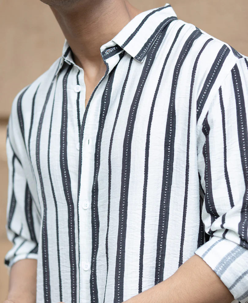 White And Black Striped Flowy Shirt - Image 4
