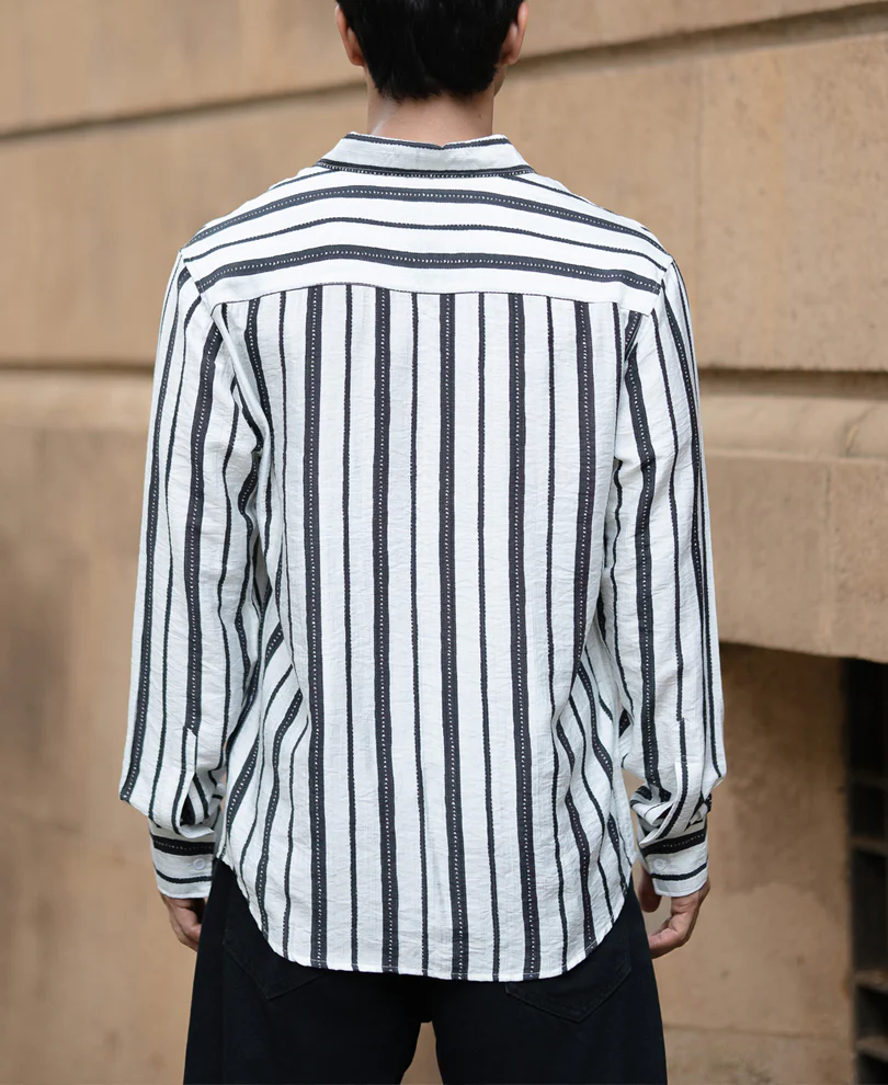 White And Black Striped Flowy Shirt - Image 5
