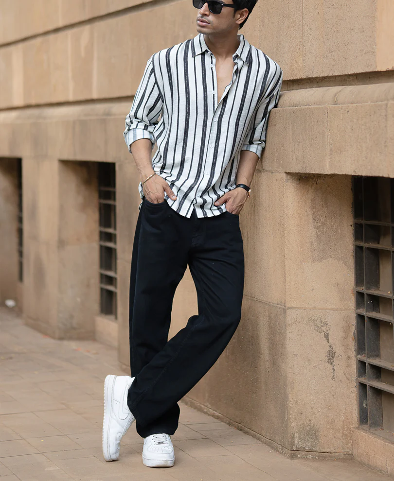 White And Black Striped Flowy Shirt - Image 6