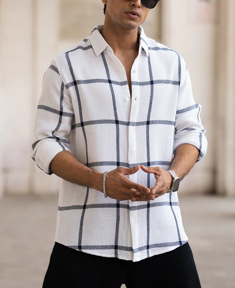 Navy Structure Check Shirt - Image 2