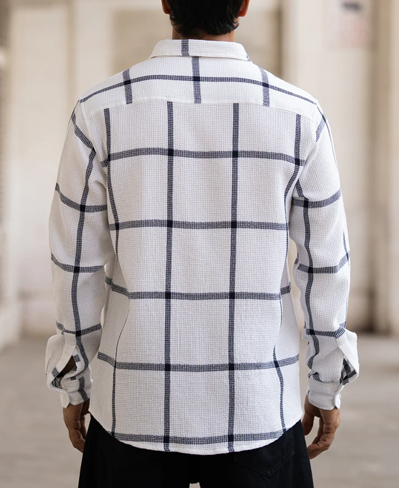 Navy Structure Check Shirt - Image 4