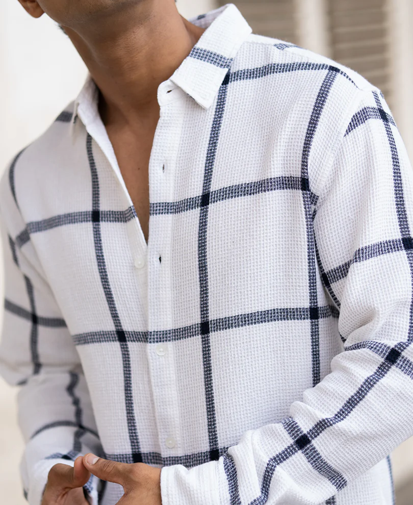 Navy Structure Check Shirt - Image 5