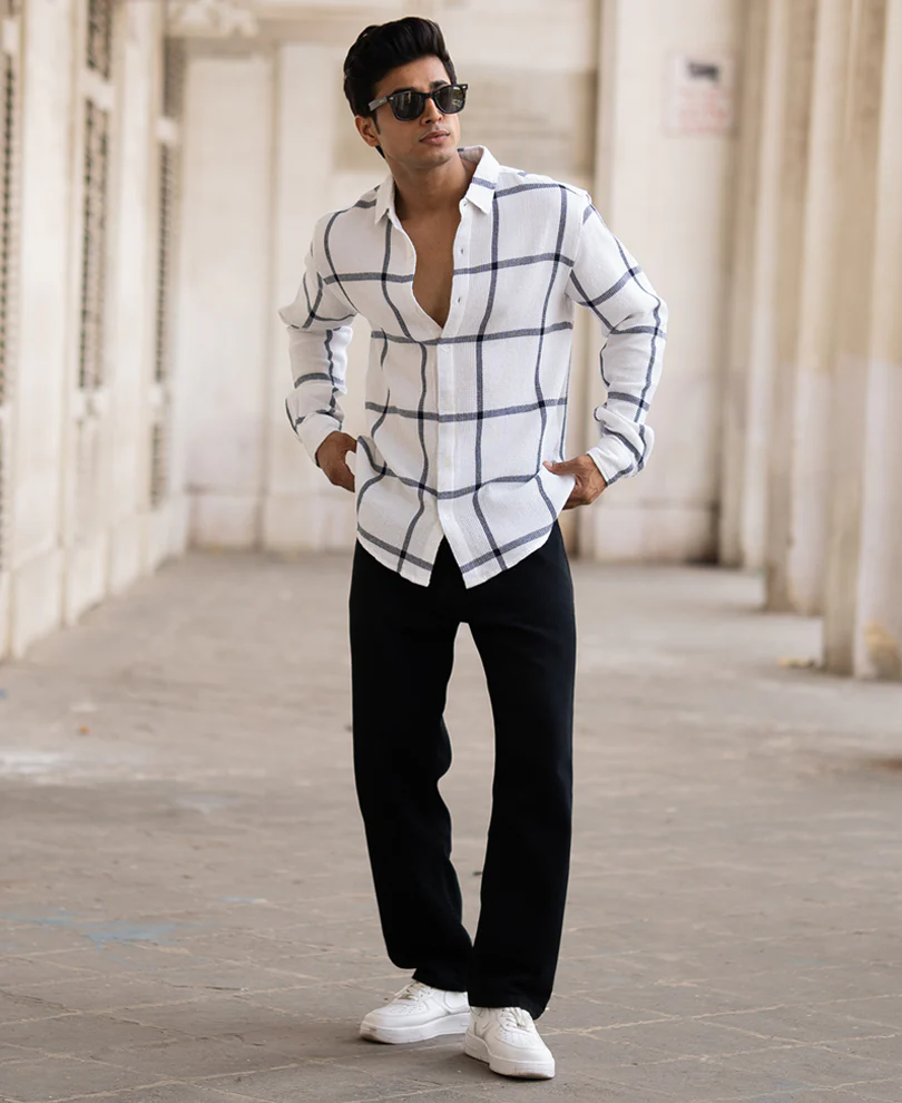 Navy Structure Check Shirt - Image 6