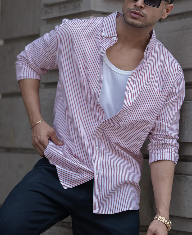 Red Stripe Shirt 100% Cotton - Image 3