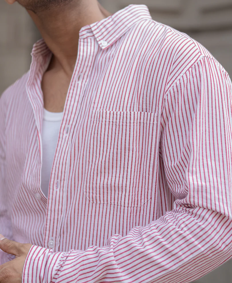 Red Stripe Shirt 100% Cotton - Image 4