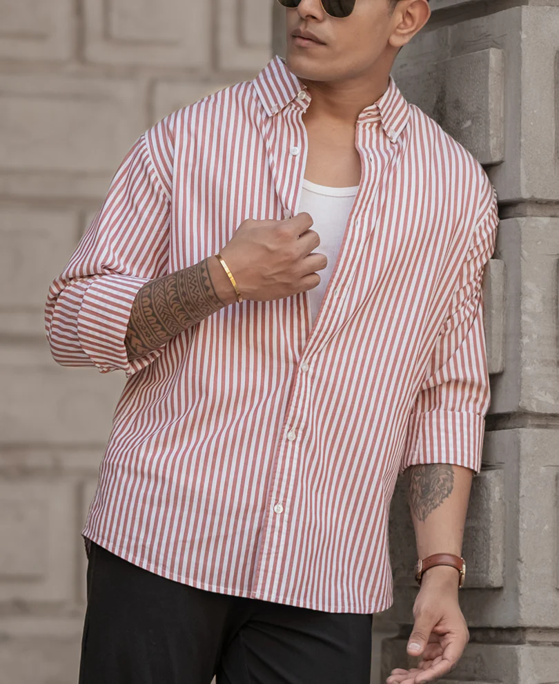 Rust Stripe Shirt 100% Cotton - Image 2