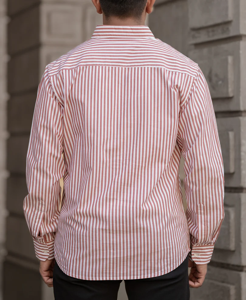 Rust Stripe Shirt 100% Cotton - Image 3