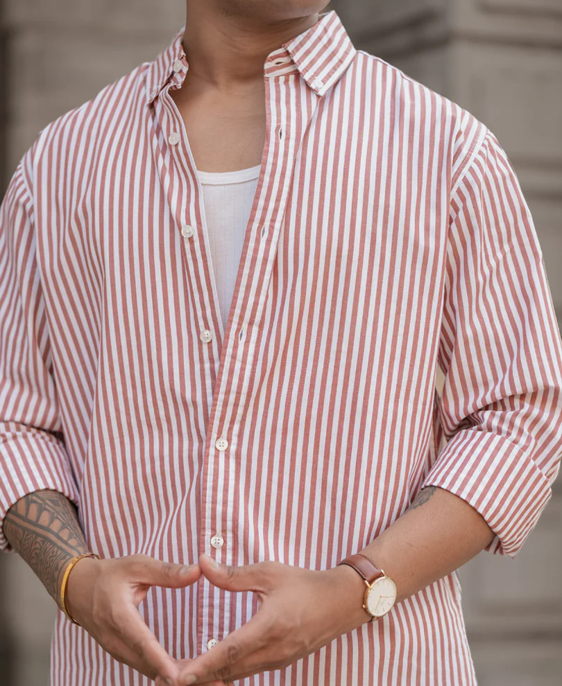 Rust Stripe Shirt 100% Cotton - Image 4