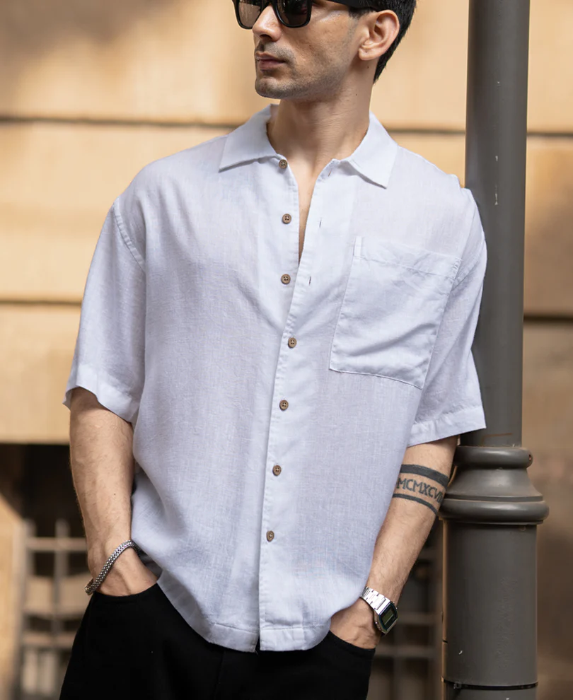 White Boxy Fit Linen Blend Shirt - Image 2