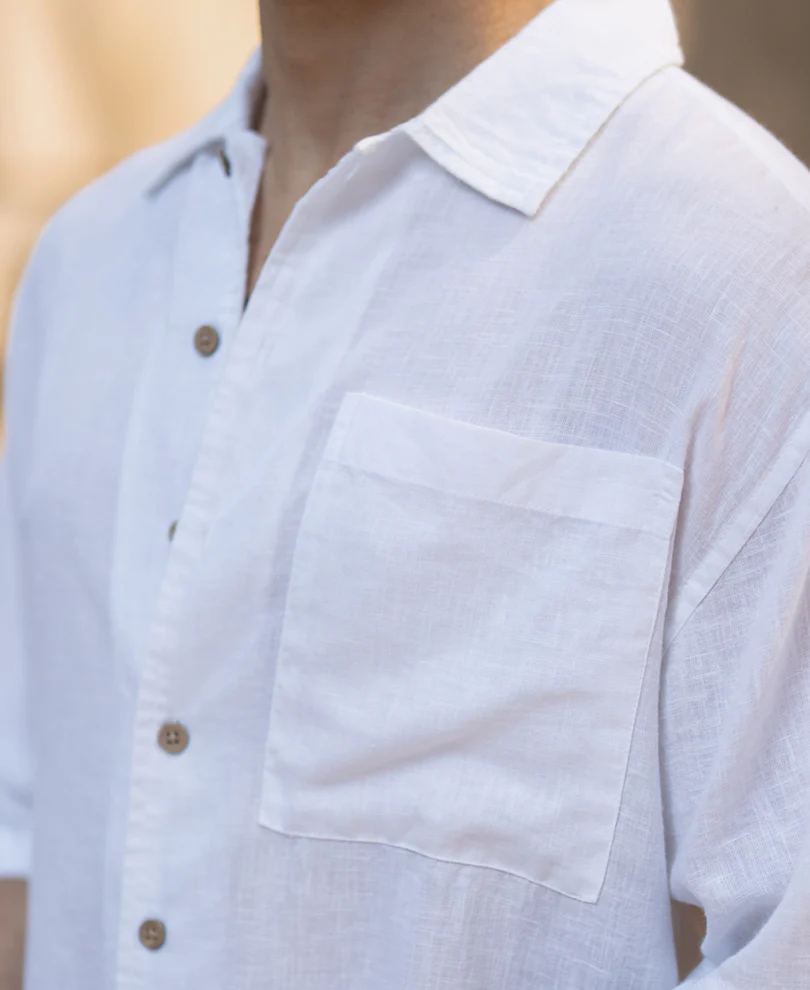 White Boxy Fit Linen Blend Shirt - Image 3