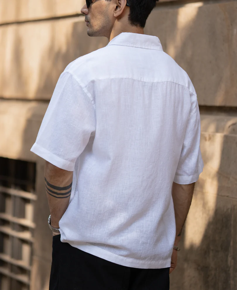 White Boxy Fit Linen Blend Shirt - Image 5
