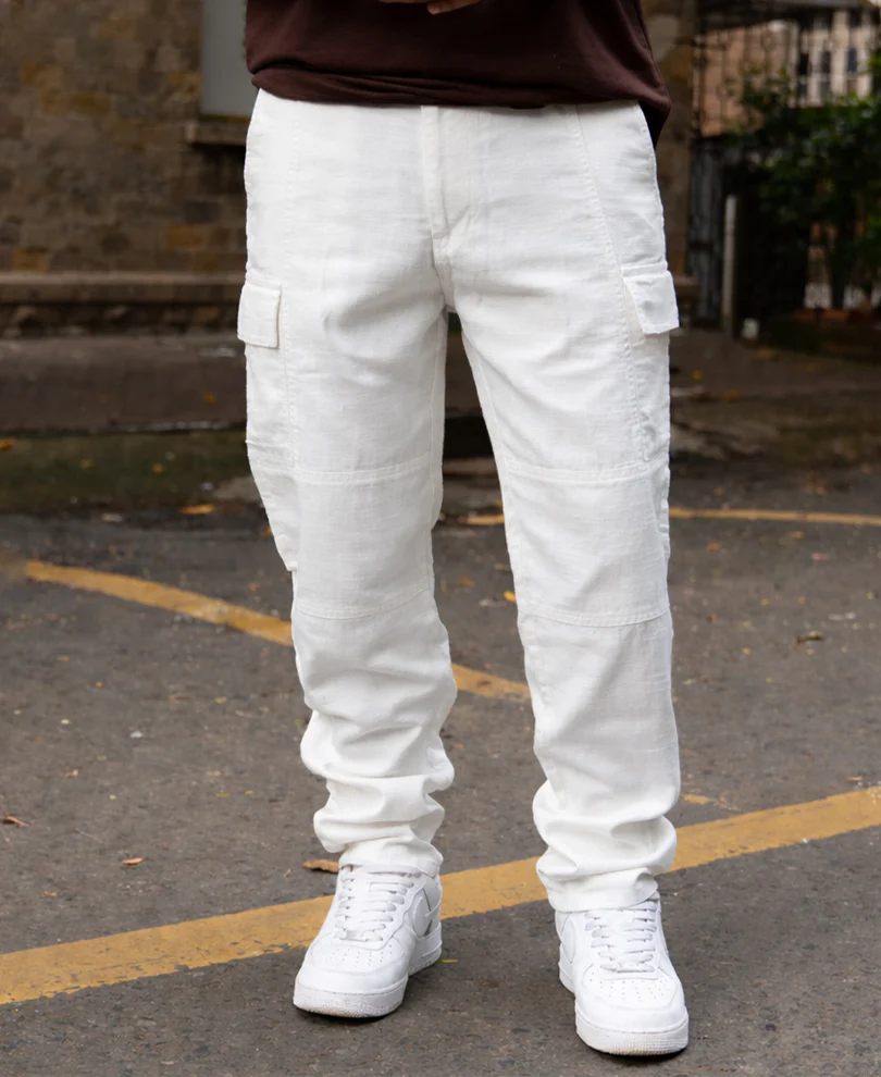 White Cotton Cargo Pant - Image 2