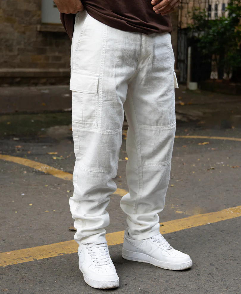 White Cotton Cargo Pant - Image 3