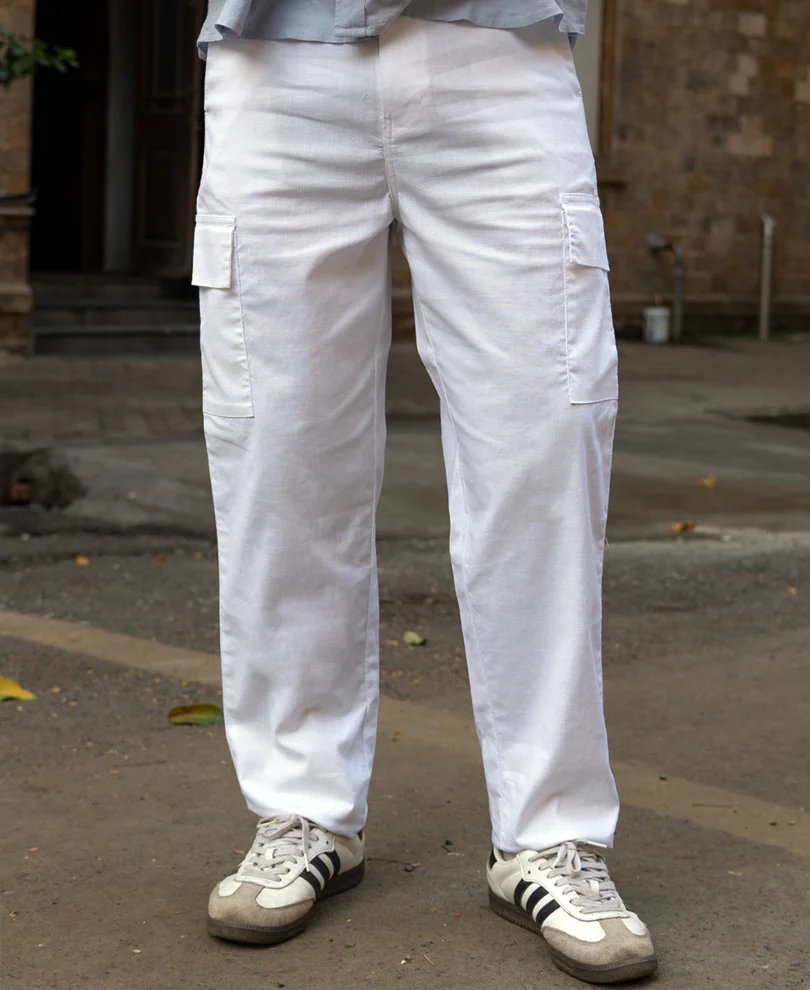 White Cotton Cargo Regular Fit Pant - Image 2