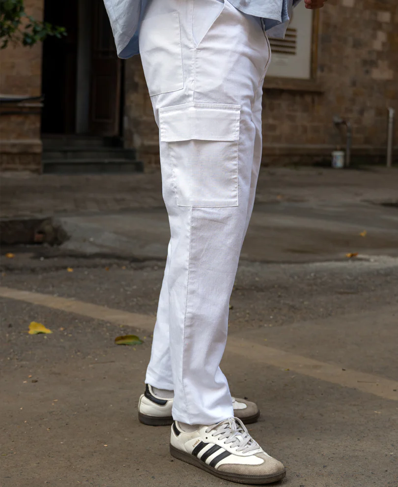 White Cotton Cargo Regular Fit Pant - Image 3