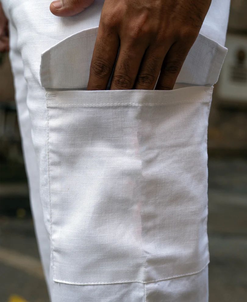 White Cotton Cargo Regular Fit Pant - Image 4
