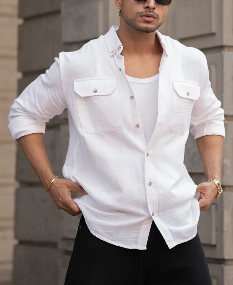 White Regular Fit Full Sleeves Shirt 100% Cotton - Image 2