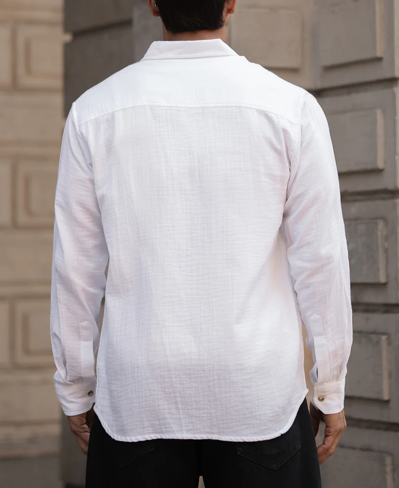 White Regular Fit Full Sleeves Shirt 100% Cotton - Image 3
