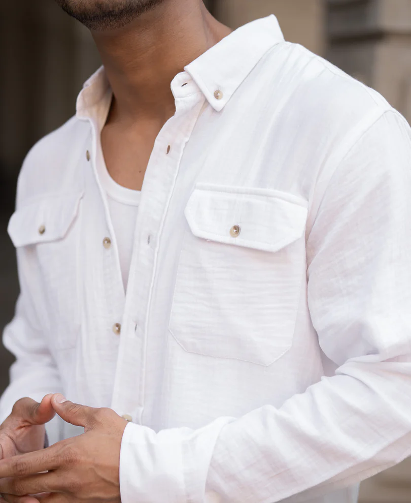 White Regular Fit Full Sleeves Shirt 100% Cotton - Image 4