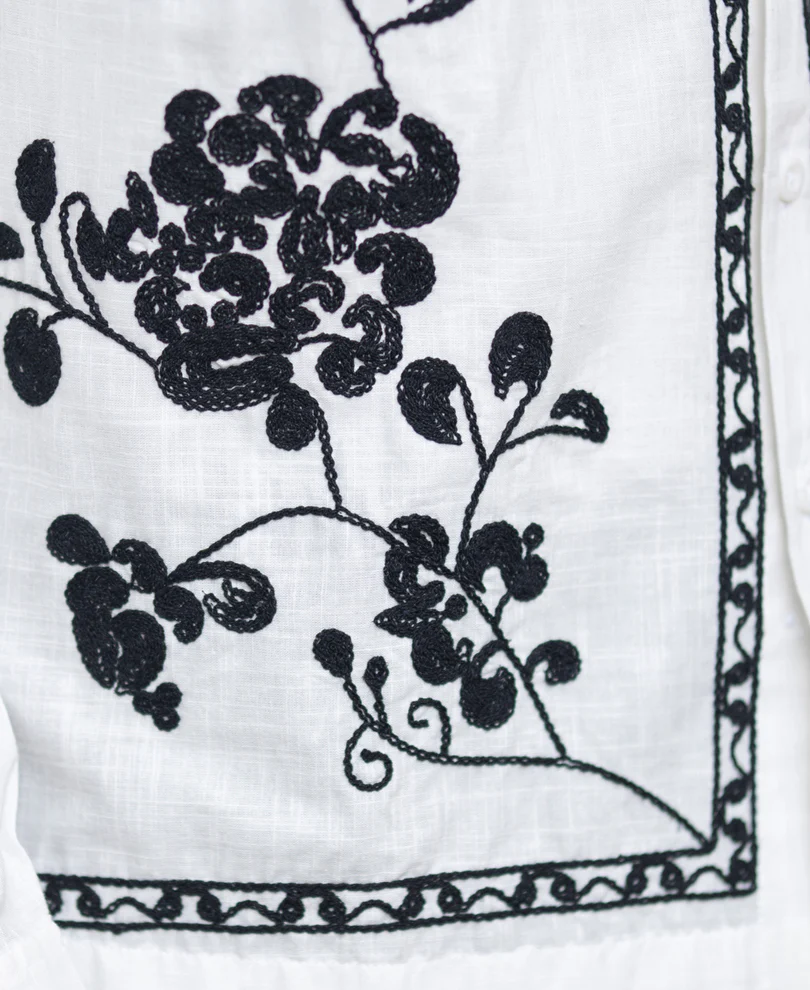 White Slub Embroidered Shirt 100% Cotton - Image 5