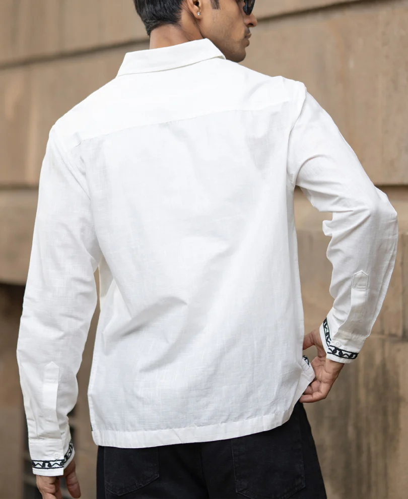 White Slub Embroidered Shirt 100% Cotton - Image 6