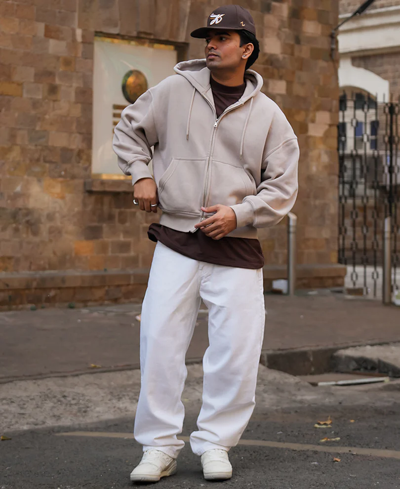 White Denim Solid Baggy Fit Jeans 100% Cotton - Image 6