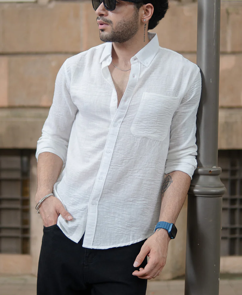 White Double Cloth Shirt 100% Cotton - Image 3