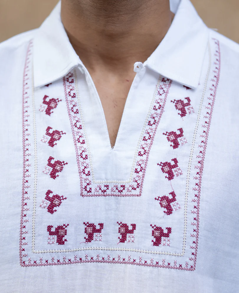 White Embroidered Kurta Shirt 100% Cotton - Image 5