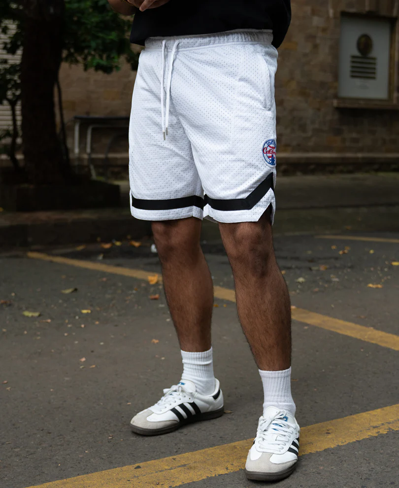 White Embroidered Mesh Basketball Shorts - Image 3