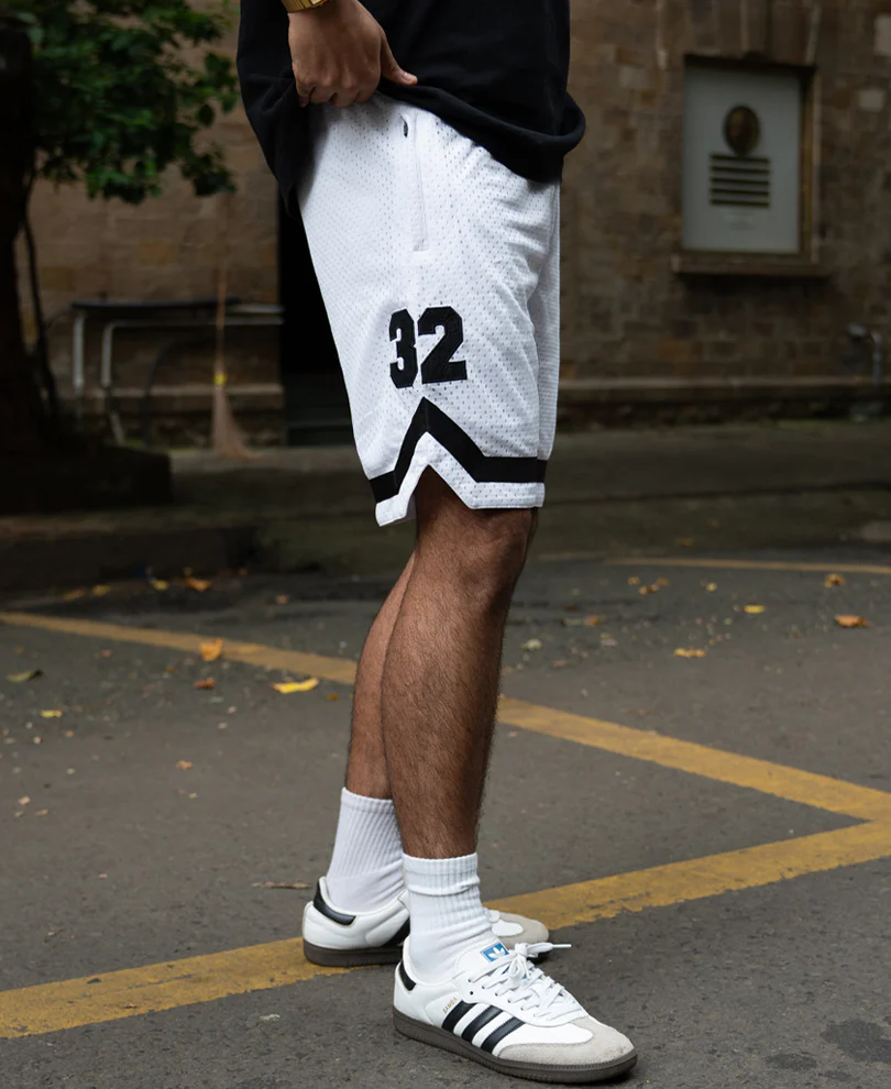 White Embroidered Mesh Basketball Shorts - Image 4