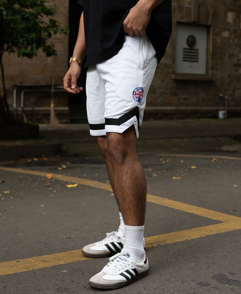 White Embroidered Mesh Basketball Shorts - Image 5