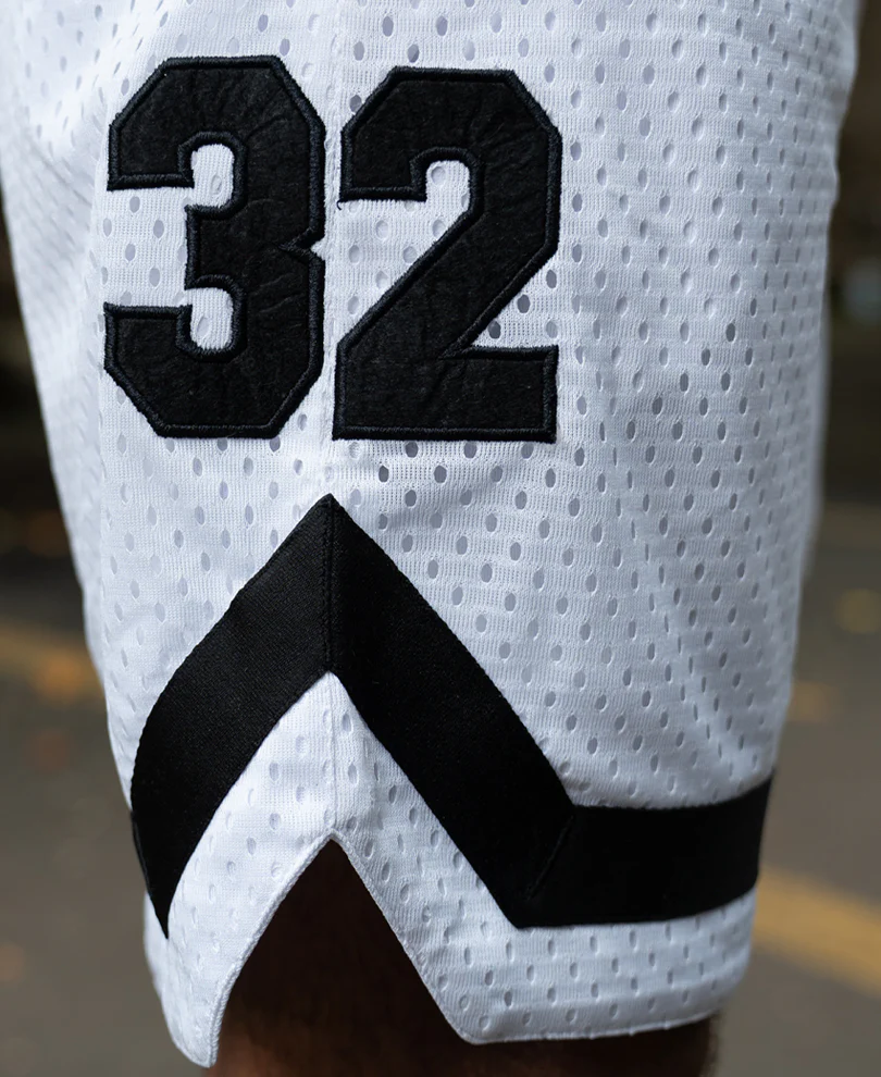 White Embroidered Mesh Basketball Shorts - Image 7