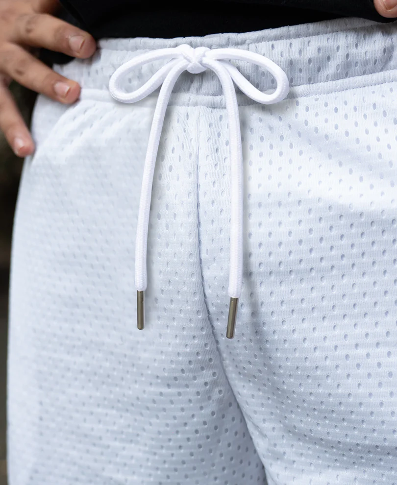 White Embroidered Mesh Basketball Shorts - Image 8