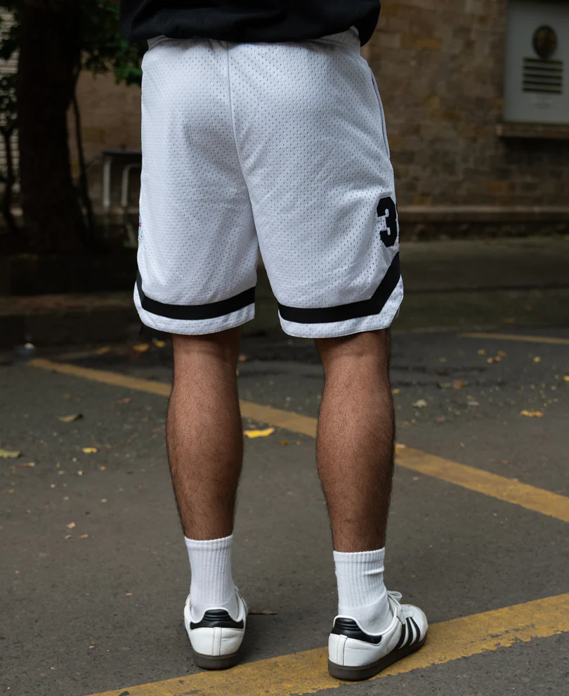 White Embroidered Mesh Basketball Shorts - Image 9