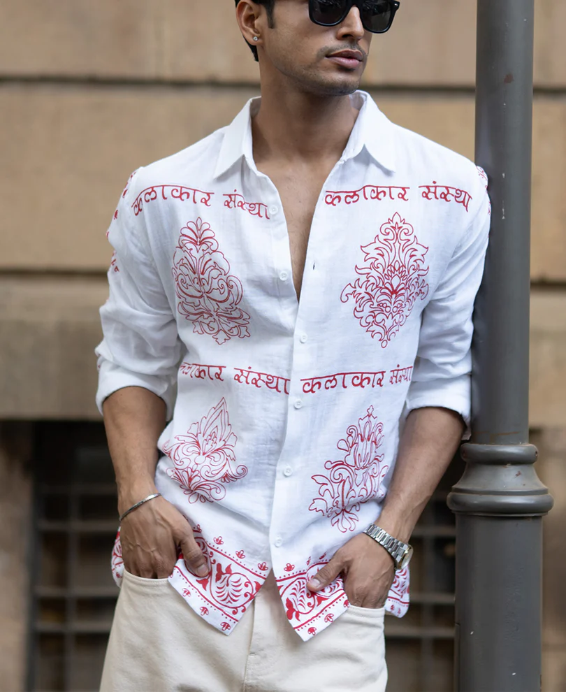 White Kalakar Print Shirt 100% Cotton - Image 2