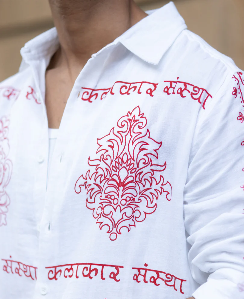 White Kalakar Print Shirt 100% Cotton - Image 4