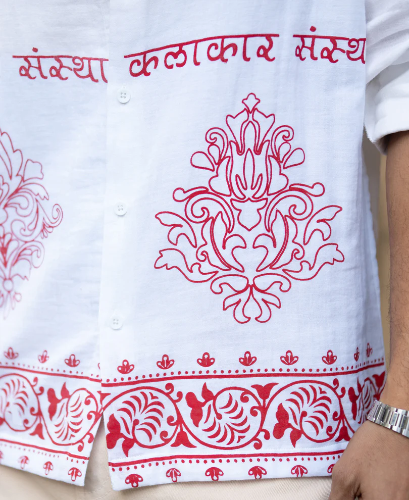 White Kalakar Print Shirt 100% Cotton - Image 5