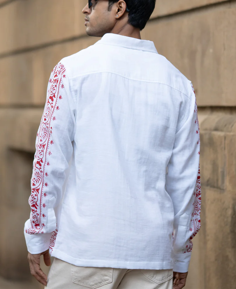White Kalakar Print Shirt 100% Cotton - Image 6