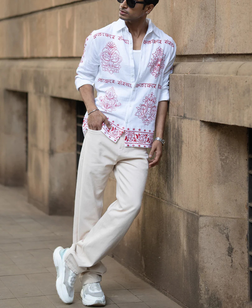 White Kalakar Print Shirt 100% Cotton - Image 7