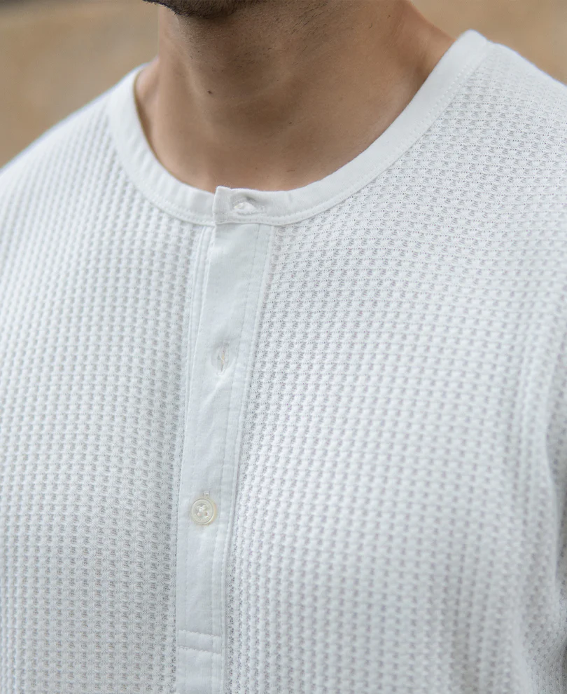 White Knitted Henley T-Shirt - Image 4